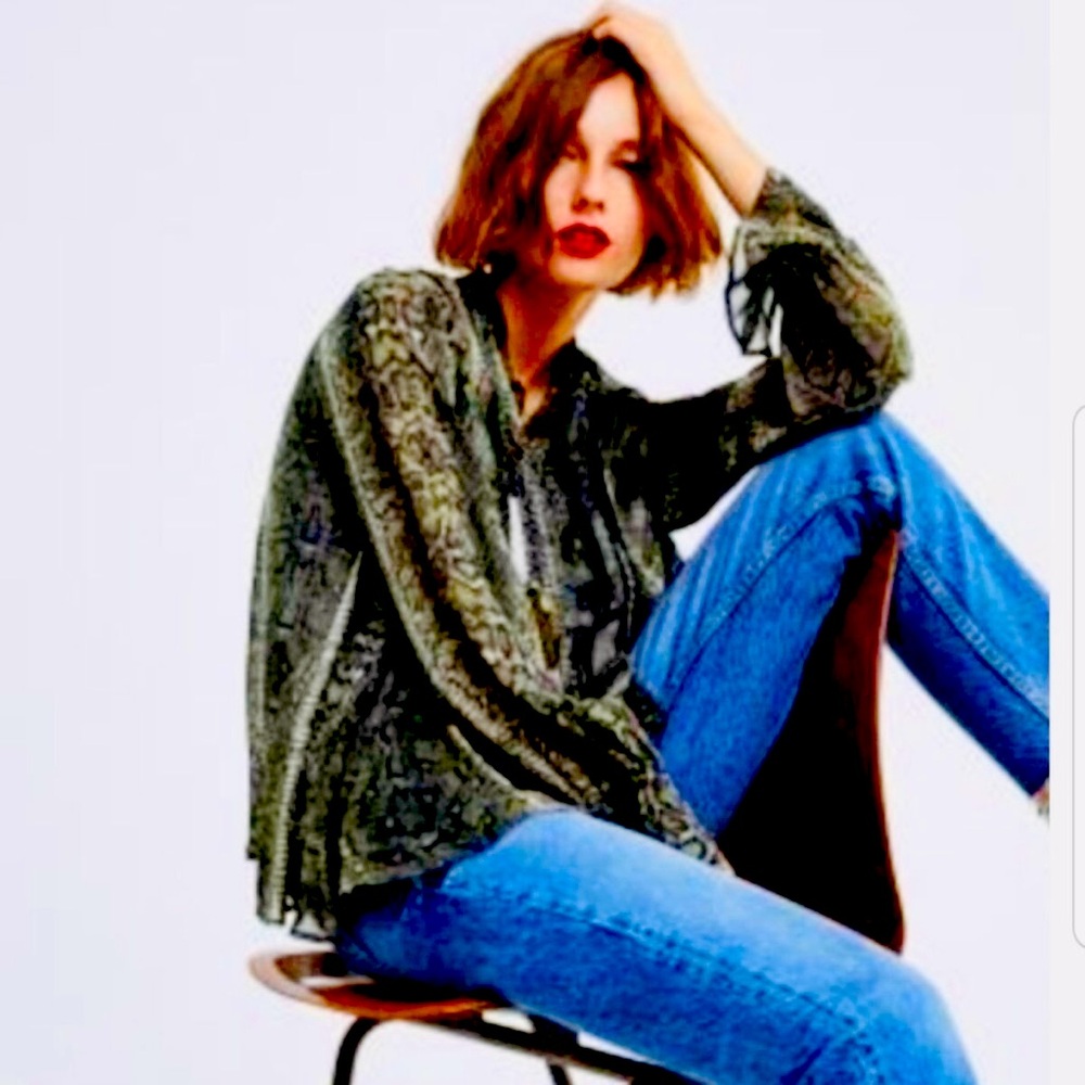 Zara Designer Snake Animal Print Chiffon Cardigan Women’s Size Small